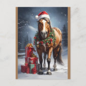 サンタハットとクリスマスプレゼントを持つ馬 ポストカード
