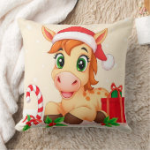 サンタハットとクリスマスマンガの馬 クッション (ブランケット)