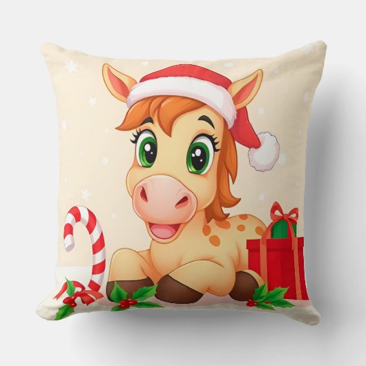 サンタハットとクリスマスマンガの馬 クッション (正面)