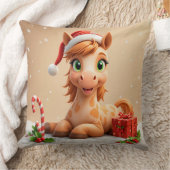 サンタハットとクリスマスマンガの馬 クッション (ブランケット)