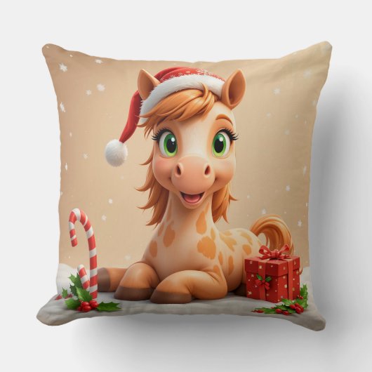 サンタハットとクリスマスマンガの馬 クッション (正面)