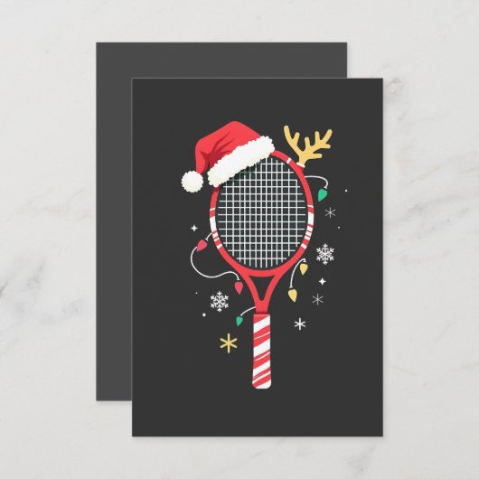 サンタハットとクリスマスライト付きテニスパドル サンキューカード (正面/裏面)