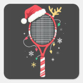 サンタハットとクリスマスライト付きテニスパドル スクエアシール (正面)