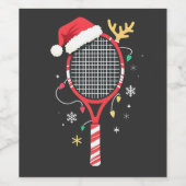 サンタハットとクリスマスライト付きテニスパドル ワインラベル (シングルラベル)