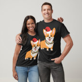 サンタハットとクリスマスLを持つクリスマスコルギドッグ Tシャツ (ユニセックス)