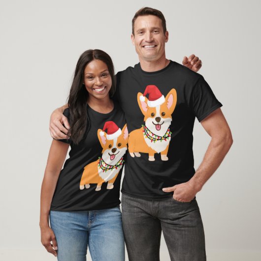 サンタハットとクリスマスLを持つクリスマスコルギドッグ Tシャツ (ユニセックス)