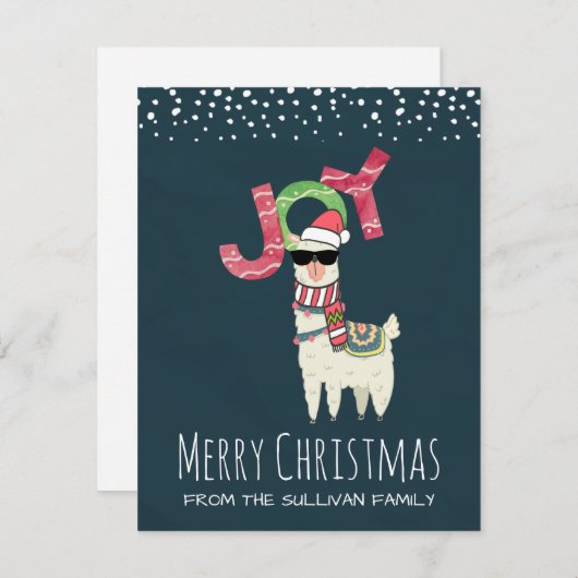 サンタハットとサングラスクリスマスを着たラマ シーズンカード (正面/裏面)