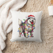 サンタハットとシベリアのハスキーを楽しむ クッション (ブランケット)