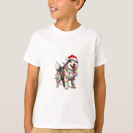 サンタハットとシベリアのハスキーを楽しむ Tシャツ