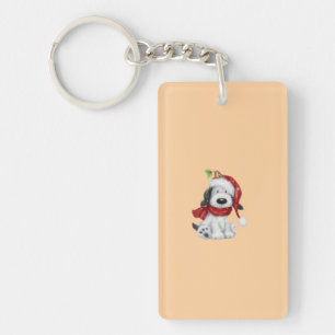 サンタハットとスカーフが付いたかわいいクリスマスドッグ キーホルダー