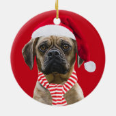 サンタハットとスカーフとフォトクリスマスドッグ セラミックオーナメント (裏面)