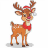 サンタハットとスカーフを付けたマンガのトナカイ シール (正面)