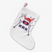 サンタハットとスキーポールSでサンタラビットをスキー スモールクリスマスストッキング (正面 (吊り時))