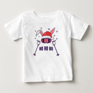 サンタハットとスキーポールSでサンタラビットをスキー ベビーTシャツ
