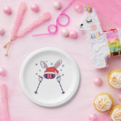 サンタハットとスキーポールSでサンタラビットをスキー ペーパープレート (パーティー)