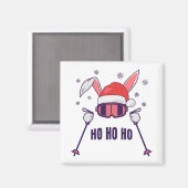 サンタハットとスキーポールSでサンタラビットをスキー マグネット (正面/裏面)