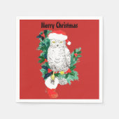 サンタハットとストッキングのクリスマススノーウィークフクロウ スタンダードカクテルナプキン (正面)