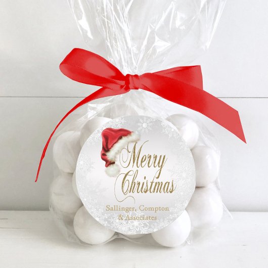 サンタハットとスノーフレーククリスマスステッカー ラウンドシール