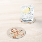 サンタハットとハッピージンジャーブレッドクッキー ラウンドペーパーコースター (インサイチュ)