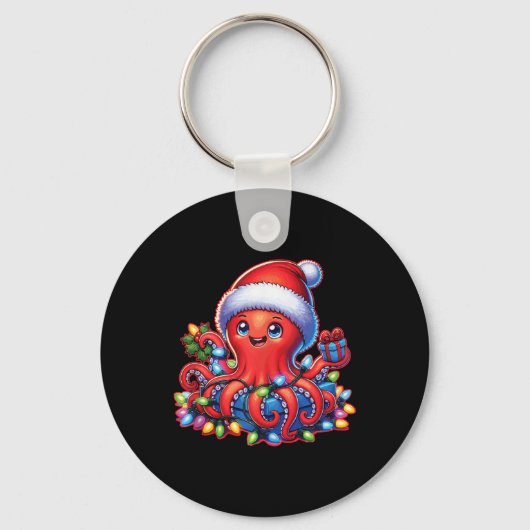 サンタハットとホリデーライト付きクリスマスタコ キーホルダー (正面)