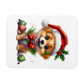 サンタハットとボウの可愛いクリスマスパピー マグネット (横)