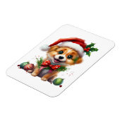 サンタハットとボウの可愛いクリスマスパピー マグネット (左側)