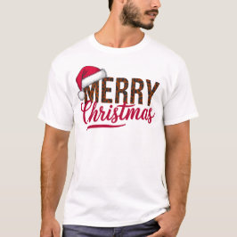 サンタハットとメリークリスマスデザイン Tシャツ