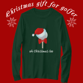 サンタハットとレッドボウ付きゴルフボール Tシャツ