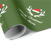 サンタハットとヴィンテージトナカイ〔雄ジカの〕枝角クリスマス ラッピングペーパー (ロールコーナー)