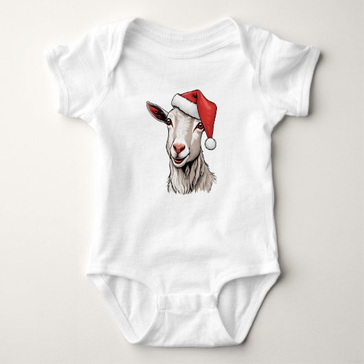サンタハットと可愛いクリスマスヤギ、ホリデーヤギ ベビーボディスーツ (正面)