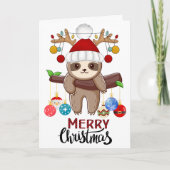 サンタハットと可愛いナマケモノ、クリスマスライト&ボール シーズンカード (正面)