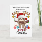 サンタハットと可愛いナマケモノ、クリスマスライト&ボール シーズンカード (正面)