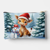 サンタハットと可愛い漫画キリン&雪だるま アクセサリーポーチ (裏面)