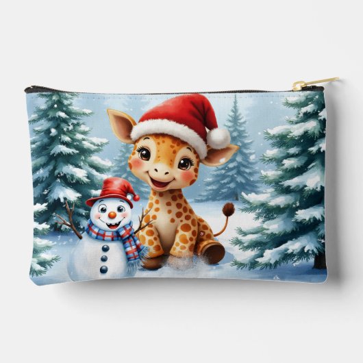 サンタハットと可愛い漫画キリン&雪だるま アクセサリーポーチ (裏面)
