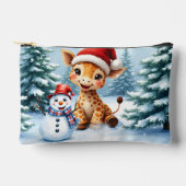 サンタハットと可愛い漫画キリン&雪だるま アクセサリーポーチ (正面)