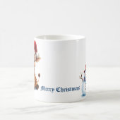 サンタハットと可愛い漫画キリン&雪だるま コーヒーマグカップ (中央)