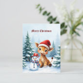 サンタハットと可愛い漫画キリン&雪だるま シーズンカード (スタンド正面)