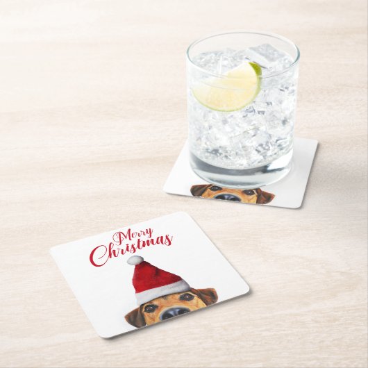サンタハットと奇妙なかわいいおもしろい犬 スクエアペーパーコースター (インサイチュ)