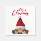 サンタハットと奇妙なかわいいおもしろい犬 スタンダードカクテルナプキン (正面)