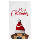 サンタハットと奇妙なかわいいおもしろい犬 スモールペーパーバッグ (裏面)