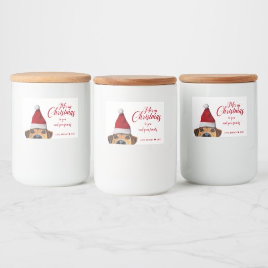 サンタハットと奇妙なかわいいおもしろい犬 フードラベル (ボトル)