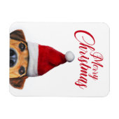 サンタハットと奇妙なかわいいおもしろい犬 マグネット (横)