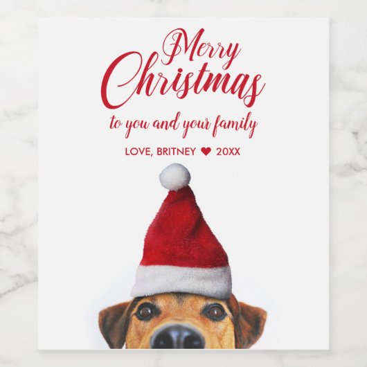 サンタハットと奇妙なかわいいおもしろい犬 ワインラベル (シングルラベル)