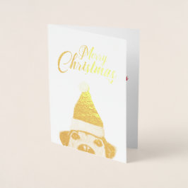 サンタハットと奇妙なかわいいおもしろい犬 箔カード