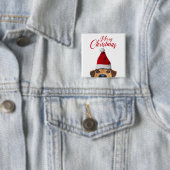 サンタハットと奇妙なかわいいおもしろい犬 缶バッジ (インサイチュ)