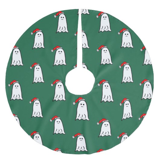 サンタハットと怖いクリスマス幽霊 ブラッシュドポリエステルツリースカート (正面)