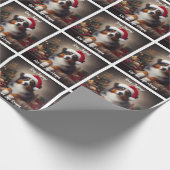 サンタハットと美しいオーストラリアの羊飼い ラッピングペーパー (角)