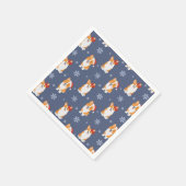 サンタハットと雪片パターンのコーギー スタンダードカクテルナプキン (角)