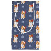 サンタハットと雪片パターンのコーギー スモールペーパーバッグ (正面)