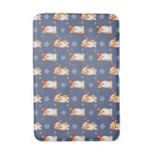 サンタハットと雪片パターンのコーギー バスマット (正面縦)